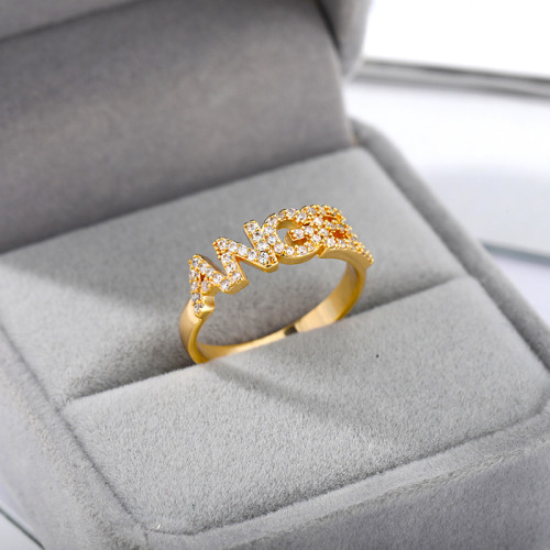 Amazon European and American Cross-Border New Letter Zircon Ring Angel Angel Ring Simple Fashion Souvenir