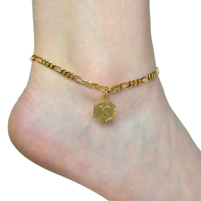 Cross-Border Hot-Selling Necklace 26 Capital English Letters Stainless Steel Anklet Summer Fashion Necklace Unisex Collarbone Chain