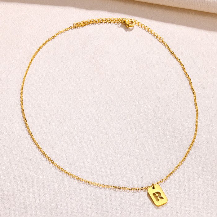 European and American New Hollow Letter Necklace for Women, Square Versatile Fashion 26 English Letter Pendant Collarbone Chain Wholesale