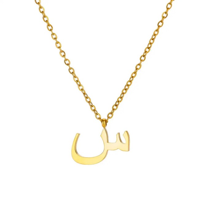 European and American Cross-Border Hot-Selling Manufacturer Wholesale Fashionable Personality Simple Cut Arabic Letter Pendant Stainless Steel Necklace