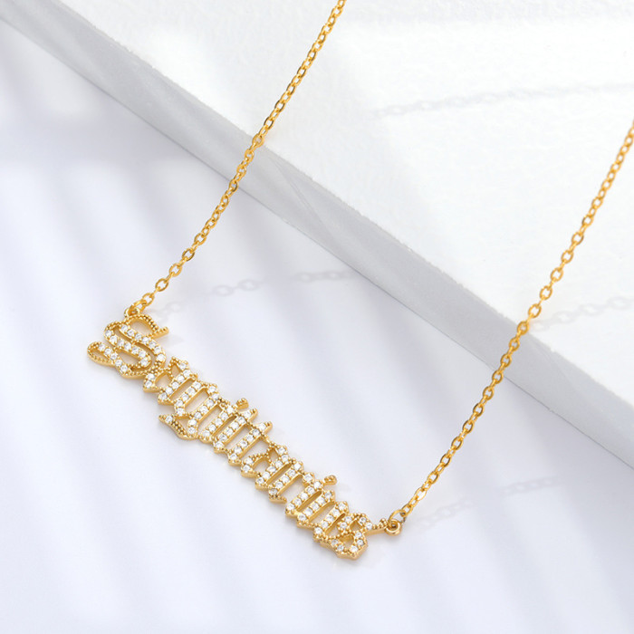 2020 Hot Sale Zodiac Necklace Copper Zircon Vintage English Letter Personalized Pendant Jewelry Letter Necklace