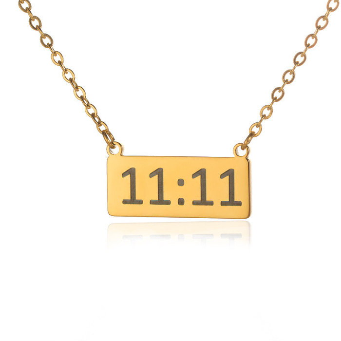 European and American Style Simple Stainless Steel 18K Gold Letter Square Angel Number 1111 Necklace Heart Pendant Collarbone