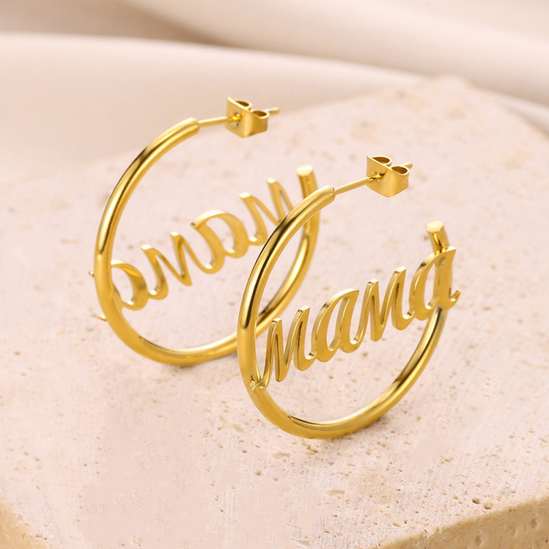 European and American New Style Personalized Round Name Earrings, Trendy Mama English Letter Large Hoop Earrings for Women In Stock