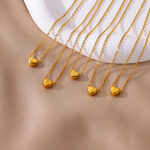 European and American INS Style Stainless Steel Gold-Plated Heart Letter Necklace for Women Titanium Steel Peach Heart Letter Niche Collarbone Chain Wholesale