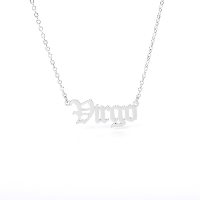 AliExpress Hot Sale Twelve Zodiac Necklace Stainless Steel Vintage English Alphabet Zodiac Necklace Pendant