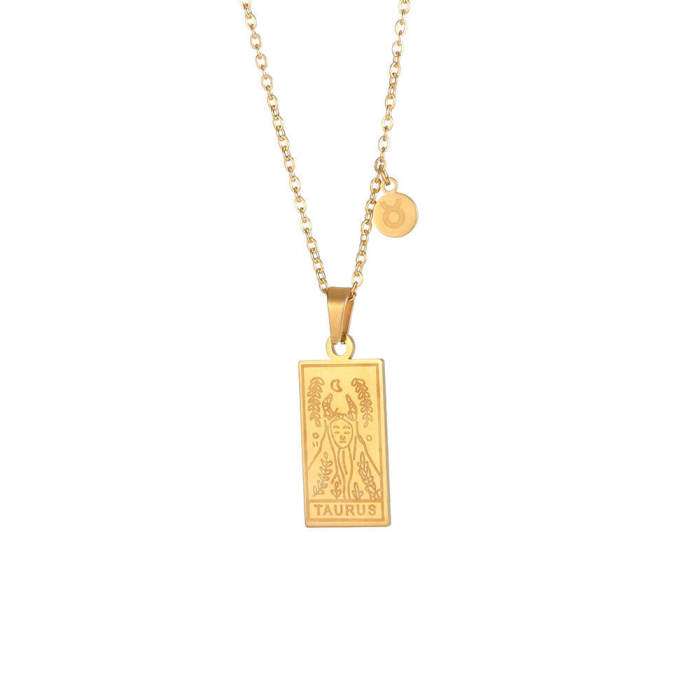 New Style Stainless Steel 12 Zodiac Necklace Square Twelve Zodiac Pendant Scorpio Men and Women Couple Necklace
