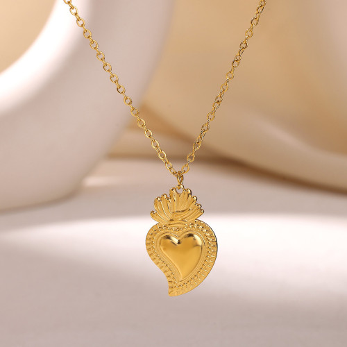 Cross-Border Hot Sale Heart Pendant Necklace for Women Adjustable Clavicle Chain Stainless Steel 18K Gold Plated Heart Necklace Wholesale