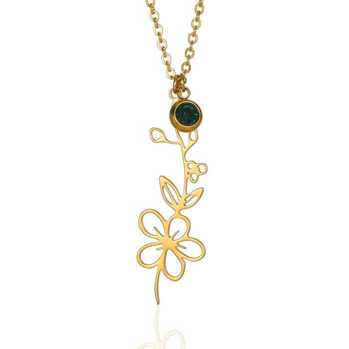 Minimalist New December Flower 18K Gold Plated Stainless Steel Necklace Birthstone Gift Rose Flower Month Pendant