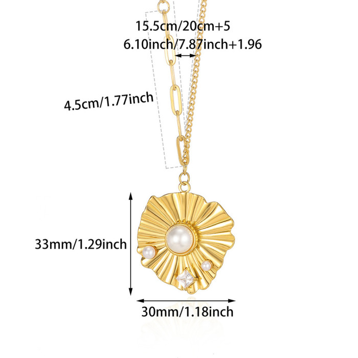 Style Stainless Steel Hammered Spiral Sun Pendant Necklace Light Luxury Titanium Steel Clavicle Chain High-End Feel