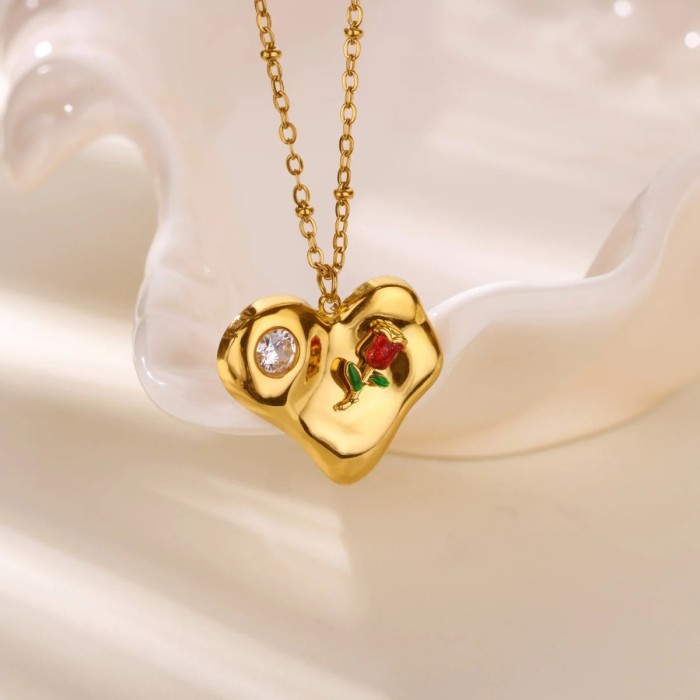 Amazon Cross-Style Titanium Steel Necklace for Women Heart-Shaped Pendant Colorful Zircon Light Luxury Niche Geometri...