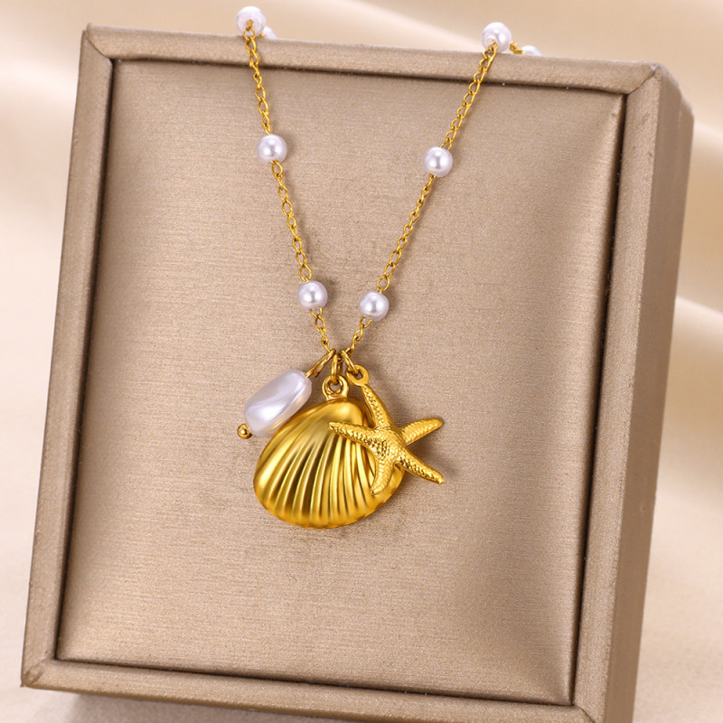 2024 Summer Beach Style Shell Stainless Steel Necklace European and American Independent Station Hot-Selling Starfish Pendant Necklace