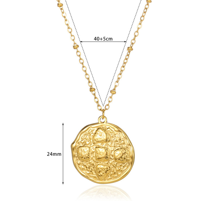 European and American Style Geometric Square Stainless Steel Necklace for Women, Unique Niche Irregular Texture Design Collarbone Chain Wholesale