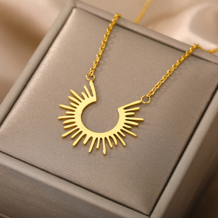 New Stainless Steel Geometric Necklace Classic Half Round Sunflower Pendant Accessories Women's Message Expression Pe...