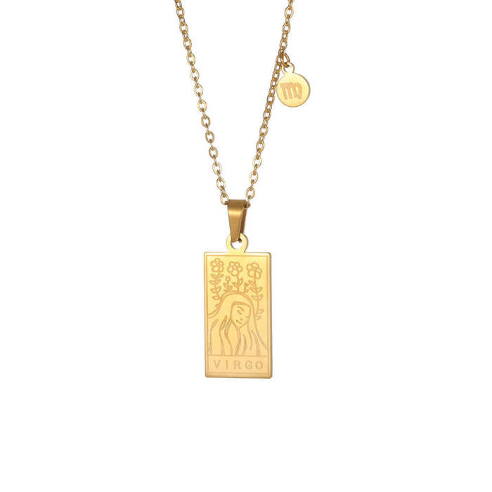 New Style Stainless Steel 12 Zodiac Necklace Square Twelve Zodiac Pendant Scorpio Men and Women Couple Necklace