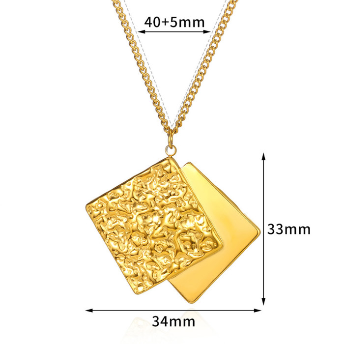 European and American Style Geometric Square Stainless Steel Necklace for Women, Unique Niche Irregular Texture Design Collarbone Chain Wholesale