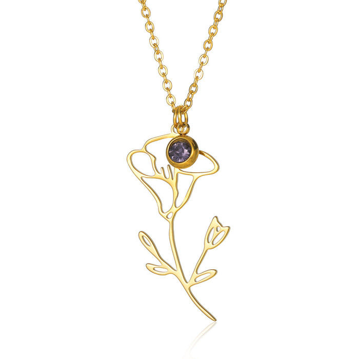 Minimalist New December Flower 18K Gold Plated Stainless Steel Necklace Birthstone Gift Rose Flower Month Pendant