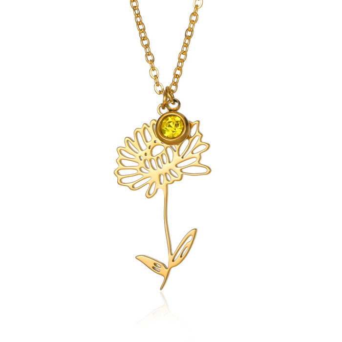 Minimalist New December Flower 18K Gold Plated Stainless Steel Necklace Birthstone Gift Rose Flower Month Pendant
