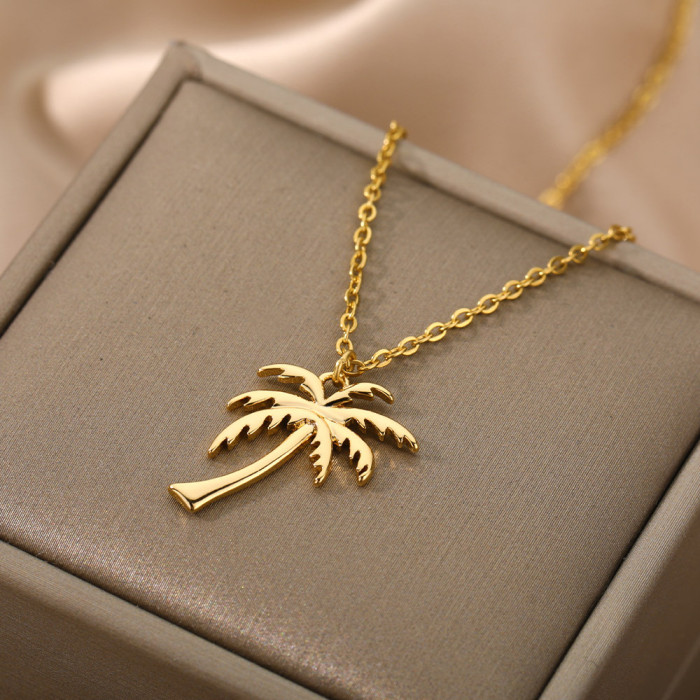 Cute Coconut Tree Pendant Necklace Simple Ins Style Titanium Steel Non-Fading Necklace for Women Collarbone Chain