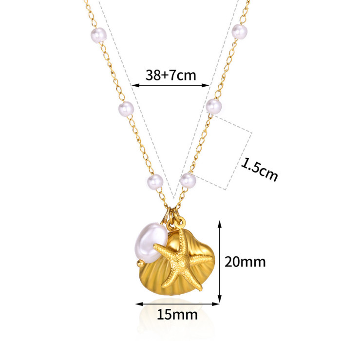 2024 Summer Beach Style Shell Stainless Steel Necklace Independent Station Hot-Selling Starfish Pendant Necklace