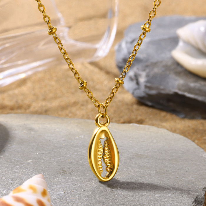 2024 Summer Style Stainless Steel Shell Necklace Starfish Beach Style Collarbone Chain Titanium Steel Jewelry Choker