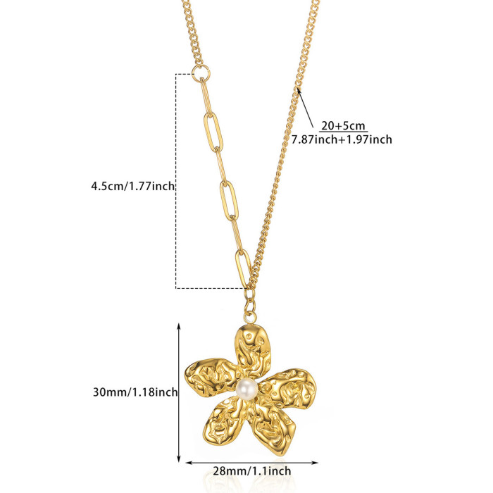 Minimalist Heart-Shaped Pearl Pendant Light Luxury Niche Flower Jewelry Collarbone Chain Titanium Steel Necklace One Piece Dropshipping