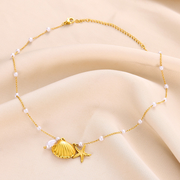 2024 Summer Beach Style Shell Stainless Steel Necklace Independent Station Hot-Selling Starfish Pendant Necklace