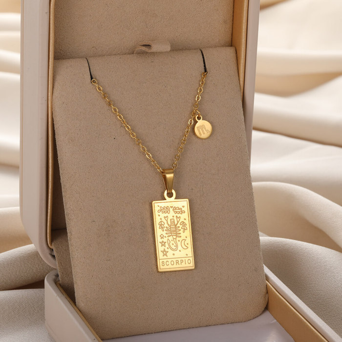 New Style Stainless Steel 12 Zodiac Necklace Square Twelve Zodiac Pendant Scorpio Men and Women Couple Necklace