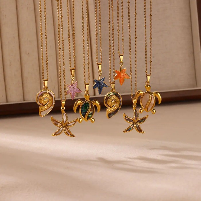 Amazon Cross-Border Hot-Selling Stainless Steel Small Turtle Pendant Ocean Heart Turtle Necklace Beach Necklace