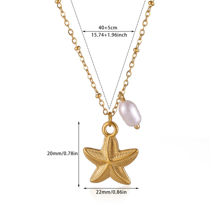 2024 Summer Beach Style Shell Stainless Steel Necklace Independent Station Hot-Selling Starfish Pendant Necklace