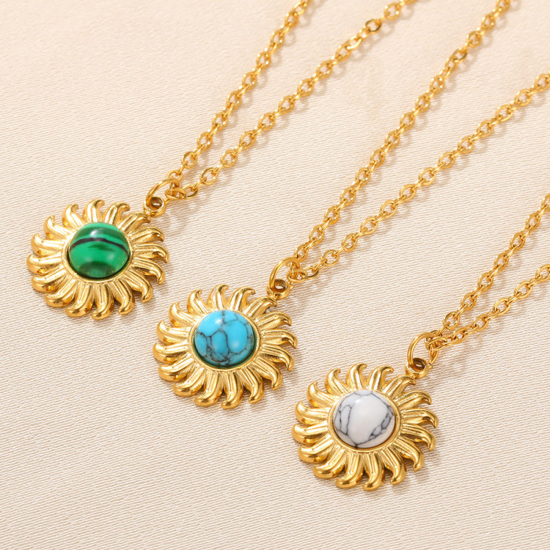 Korean Style Simple Turquoise Series Women's Necklace Geometric Hollow Pendant Stainless Steel Necklace Jewelry Manufacturer One Piece Dropshipping