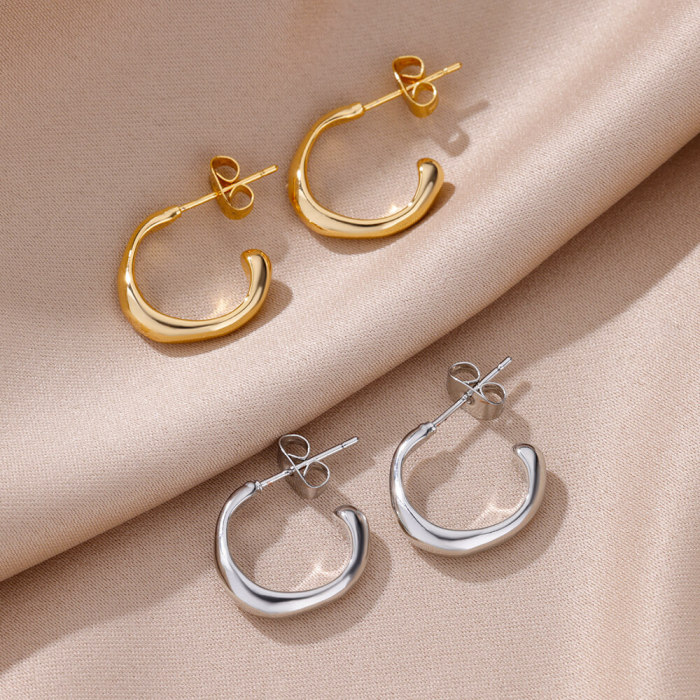 Wholesale Twisted Fashion Earrings 18K Gold Plated Stainless Steel Niche Female Temperament Simple Personality C-shap...