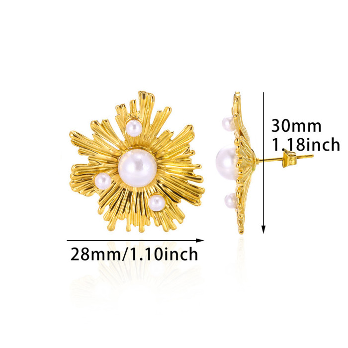 New Ins Style Fashion Imitation Pearl Earrings 18K Gold Stainless Steel Earrings Women Light Luxury Titanium Steel Pe...
