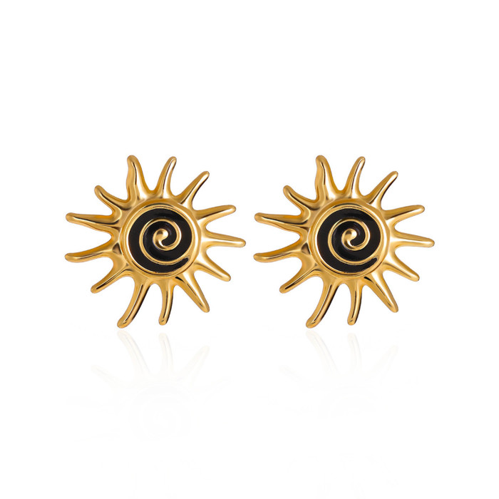 European and American New Style Stainless Steel Sunflower Oil Drop Earrings for Women High-end Fashion Versatile Wholesale Jewelry