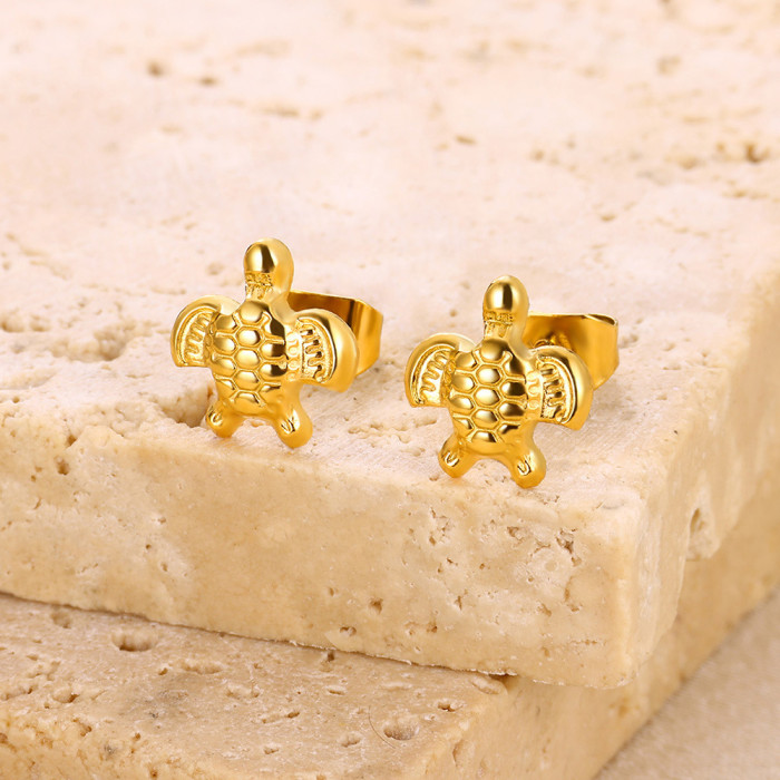 New Hot-Selling Stainless Steel Zircon Earrings Turtle Ocean Small Turtle Beach Vacation Earrings Wholesale