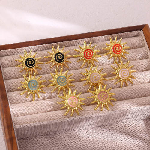 European and American New Style Stainless Steel Sunflower Oil Drop Earrings for Women High-end Fashion Versatile Wholesale Jewelry