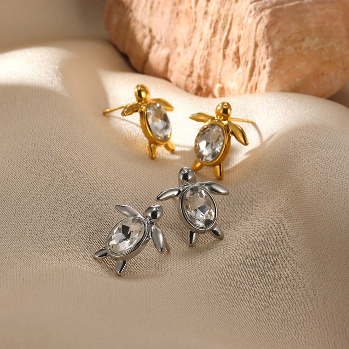 New Hot-Selling Stainless Steel Zircon Earrings Turtle Ocean Small Turtle Beach Vacation Earrings Wholesale