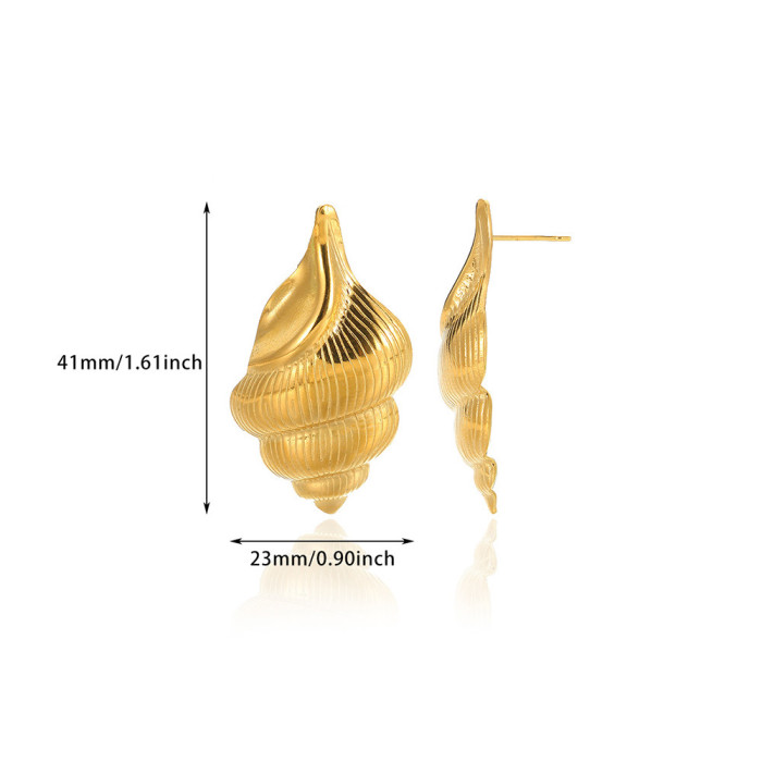 INS Style Personality Versatile Gold Plated Stainless Steel Shell Earrings Flower Jewelry Wholesale for Women