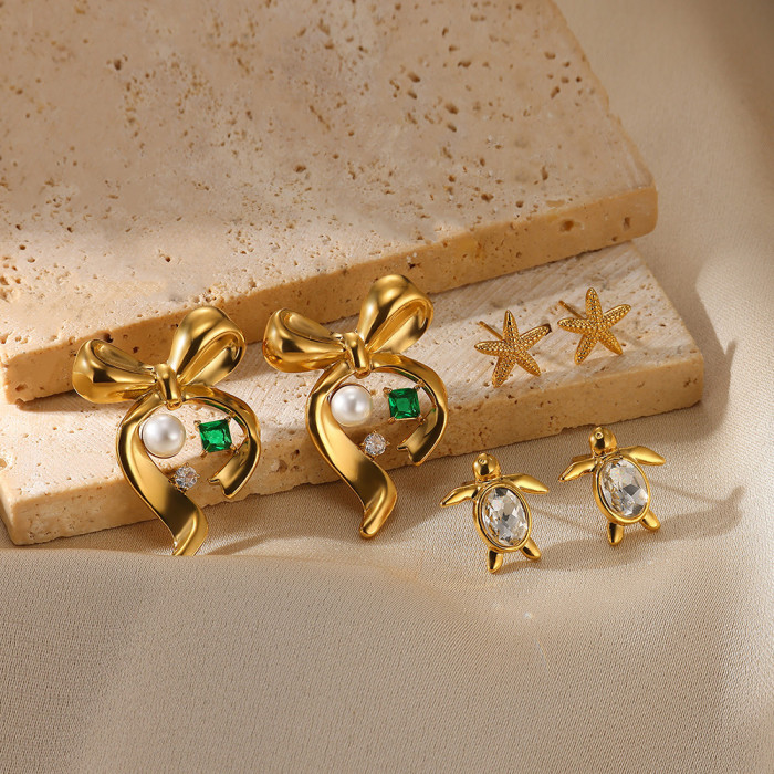 New Hot-Selling Stainless Steel Zircon Earrings Turtle Ocean Small Turtle Beach Vacation Earrings Wholesale