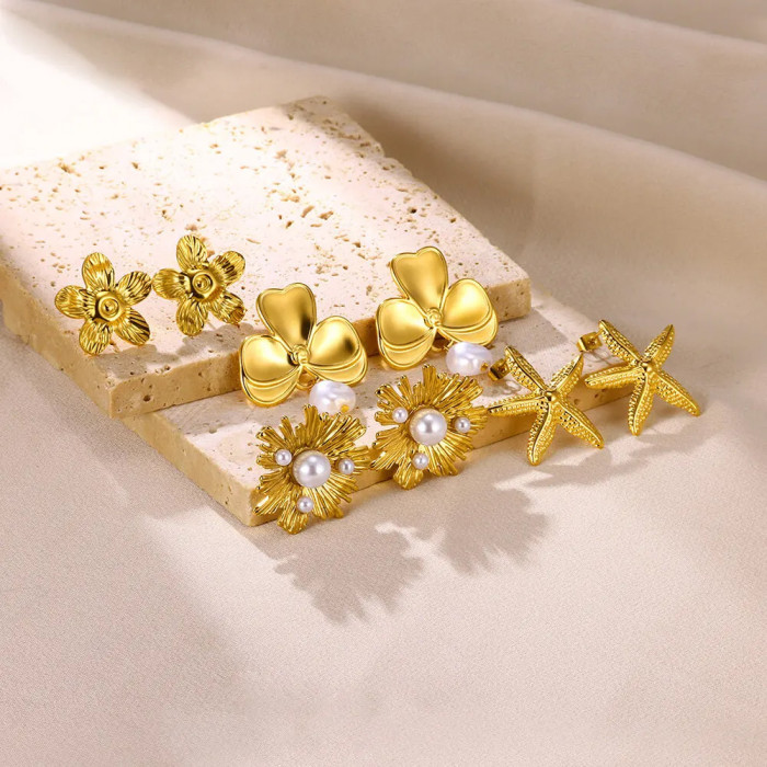 New Ins Style Fashion Imitation Pearl Earrings 18K Gold Stainless Steel Earrings Women Light Luxury Titanium Steel Pe...
