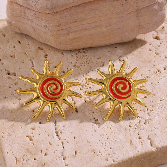 European and American New Style Stainless Steel Sunflower Oil Drop Earrings for Women High-end Fashion Versatile Wholesale Jewelry