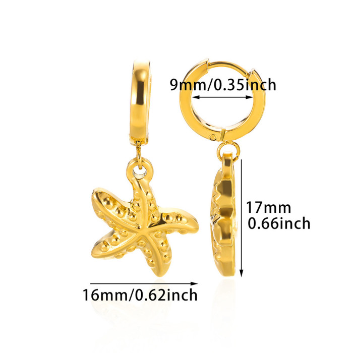 Beach Style Starfish Conch Dolphin Seahorse Octopus Earrings Ocean Life Series Stainless Steel Earrings Wholesale