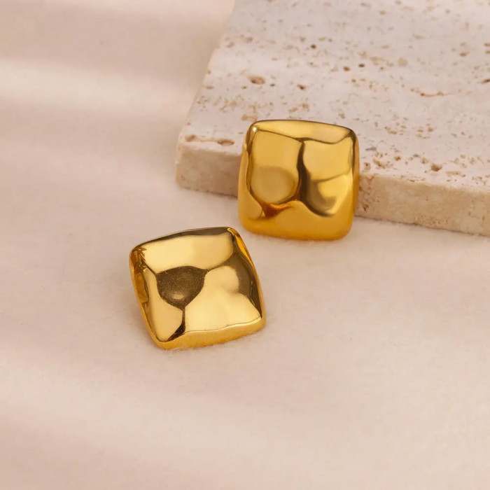 Amazon New Square Geometric INS Style Women's Stainless Steel Gold-plated Earrings Fashionable Personality High-end Stud Earrings