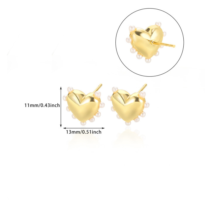 Amazon Fashion Personality Pearl Flower Titanium Steel Stud Earrings 18k Gold Stainless Steel Earrings for Women Heart-shaped Ear Jewelry