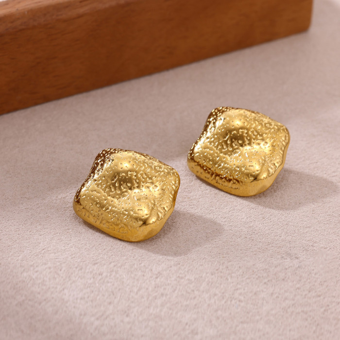 Vintage Irregular 18K Gold Plated Stainless Steel Earrings New Niche Design Textured Square Earrings Wholesale
