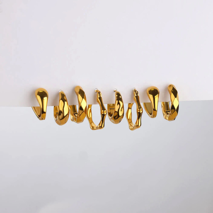 Jewelry Stainless Steel Gold Plated Fashion Hoop Earrings Vintage Versatile Hoop Earrings Metallic Plain Hoop Earrings