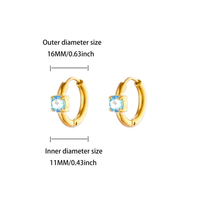 Simple New December Colorful Zircon Hoop Earrings for Women Gold Stainless Steel Birthstone Earrings Elegant