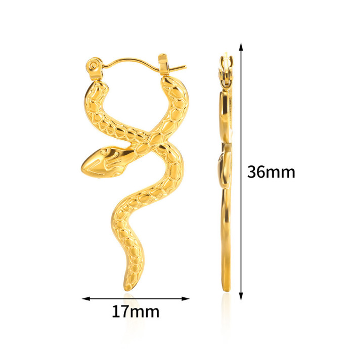 Style Stainless Steel Snake-Shaped Earrings for Women, Unique and Exaggerated Multiple Snake-Shaped Earrings, 18K Gol...