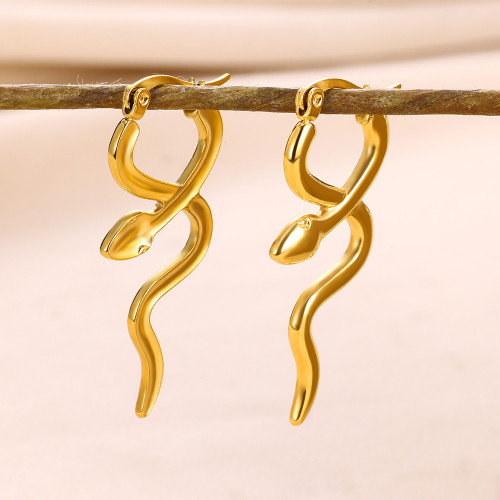 Cross-Border European and American Style Stainless Steel Snake-Shaped Earrings for Women, Unique and Exaggerated Multiple Snake-Shaped Earrings, 18K Gold Plated Titanium Steel Ear Jewelry