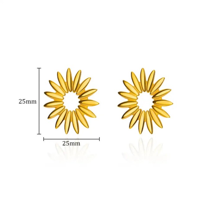 New Style Stainless Steel Gold Plated Sun Earrings for Women, High-End Fashion Heart-Shaped Geometric Earrings Wholes...