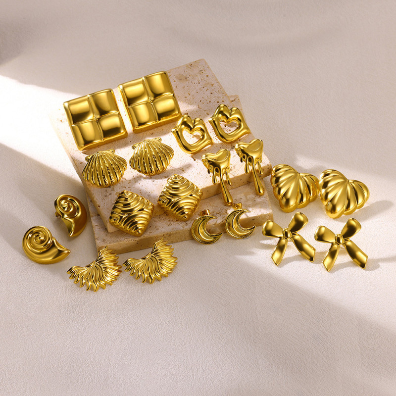 Cross-Border Hot-Selling Fashion Geometric Pendant Stainless Steel 18K Gold Plated Earrings Personality Simple Niche Design Sense Ear Jewelry